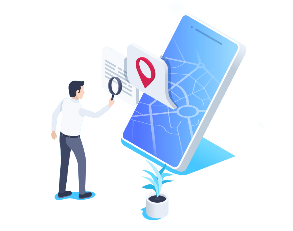 Grafik einer Person und einer digitalen Landkarte als Zeichen für die GPS-Möglichkeiten